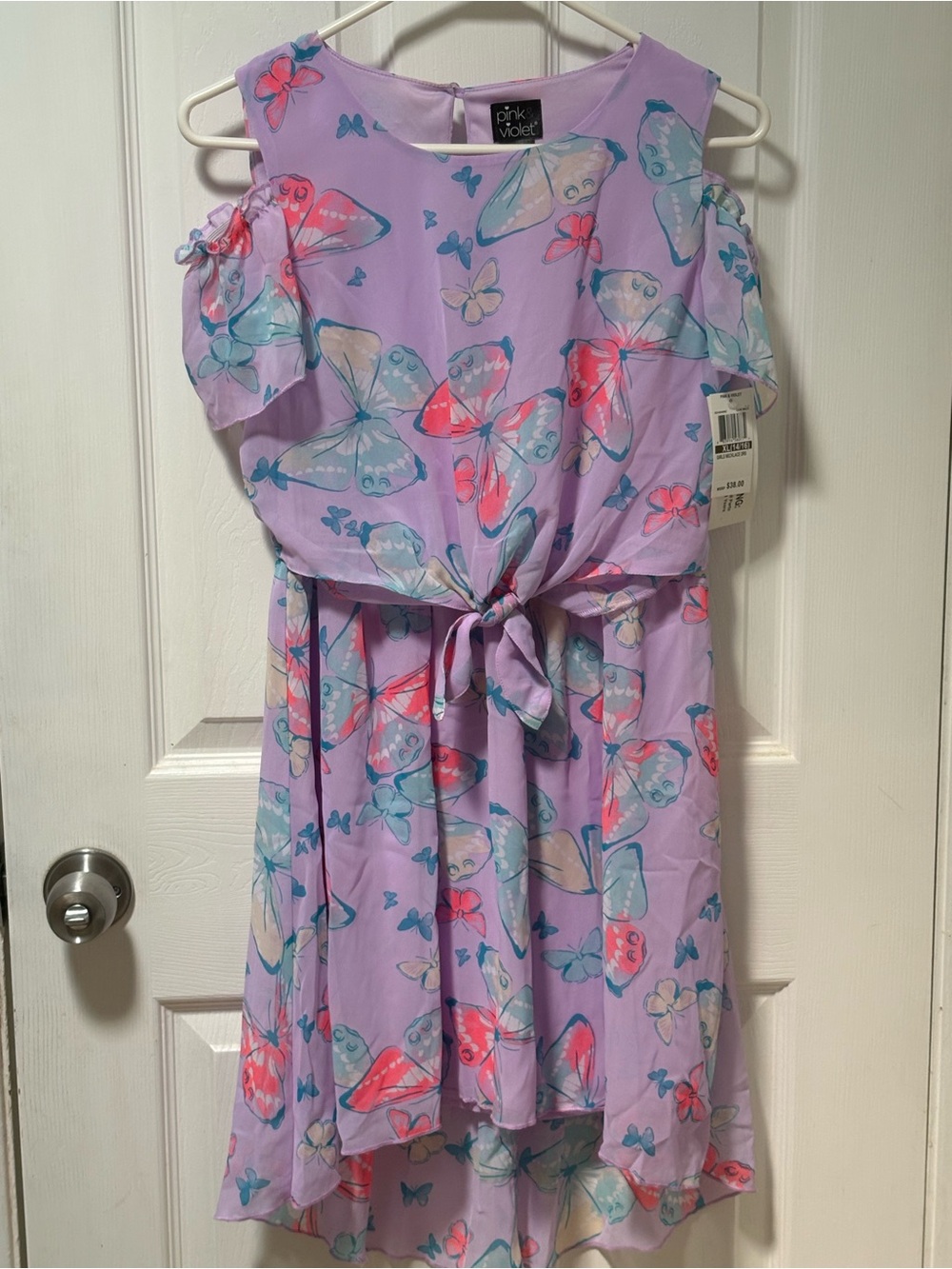 Pink Violet Girls' Lavender Butterfly Tie-Front Dress